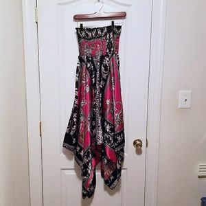 Strapless Leopard Print Handkerchief Hem Dress